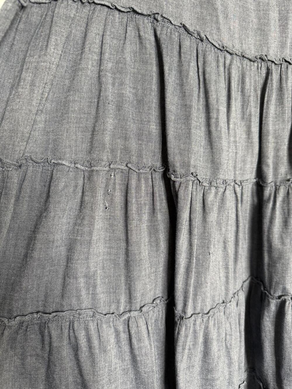 Denim Tiered Peasant Cotton Skirt Size L - Picture 2 of 5